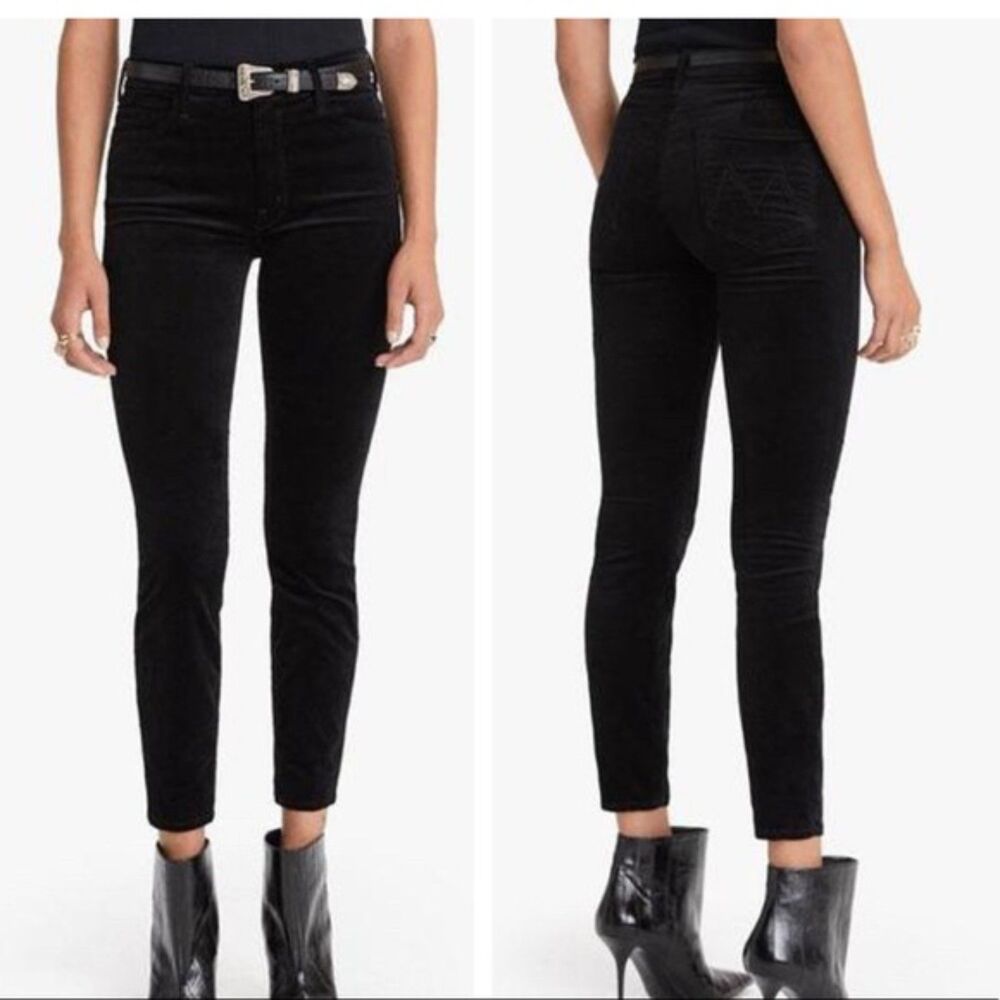 MOTHER High Waisted Looker Ankle Soft Skills Black Velvet SIZE 25